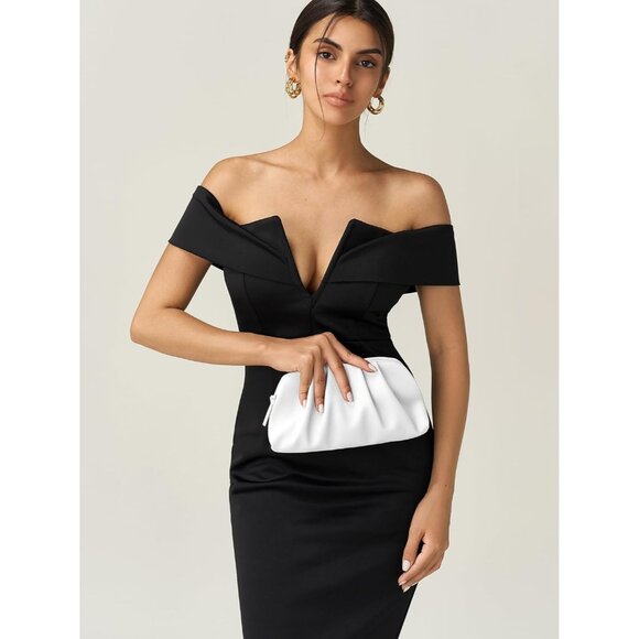 ⚡Women's Soft Pleated Vegan Leather Zipper Closure Evening White Clutch Bag - Picture 3 of 6